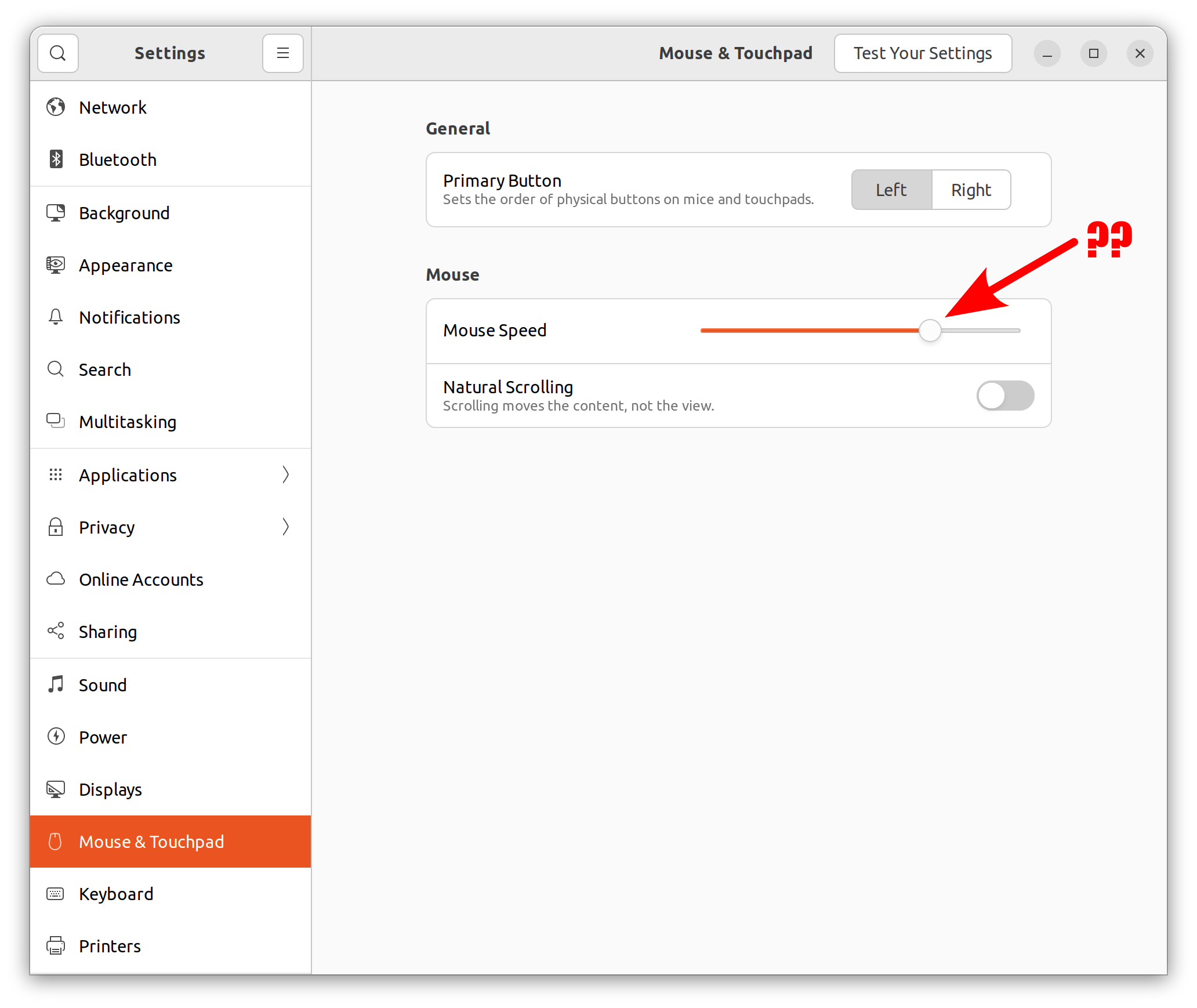 ubuntu mouse settings